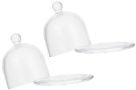 ifundom 2pcs Elegant Glass Cake Display Covers Food Covers Dome for Desserts Biscuits Fruit Tray