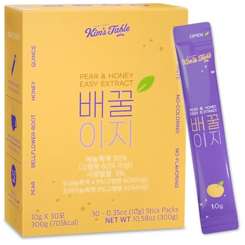 KIM'S TABLE Korean Pear Honey Bellflower Root Extract (10g X 30 Pouches) 배도라지 Natrually Sweet Stick for Throat and Immunity 도라지 Pear Honey Tea Korean Food & Healthy Snacks, 30EA 10.58 FL OZ