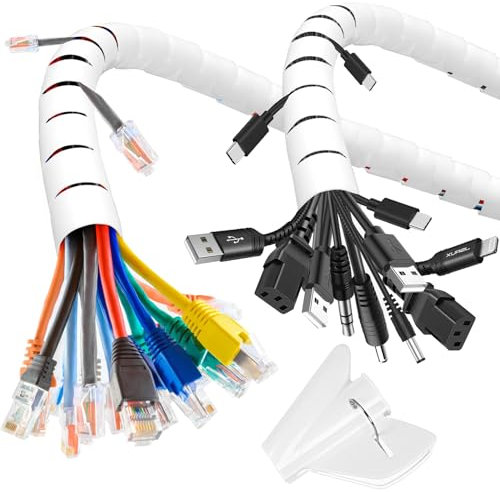 AiQInu 1.5M Gaine Cable Informatique, 2 Pack 22mm Gaine Spirale Flexible, avec 1 Clip De Guidage, Gain Protection Cable pour Automobiles/TV/PC/Audio