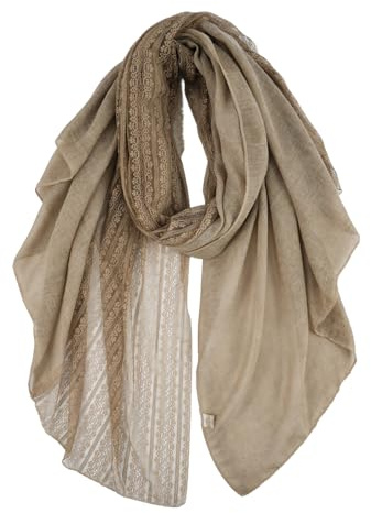DAMILY Foulard Femme Motif de Dentelle Echarpe Châle Doux Etole Léger (Kaki)