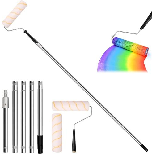 Paint Roller Brush Set with 2 Quality Brush Head,6.5Ft Stainless Steel Detachable Pole Handle,Multi-Function Long Household Wall Painting Tool,Mural Brush for Ceiling