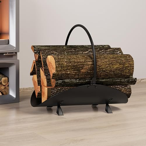 Kingson Cestino porta legna nero – 48 x 34 x 37 cm – soluzione moderna per la conservazione della legna