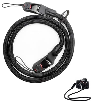 Kamera-axelrem, kamerarem snabbkoppling, kamerarem klätterrep kamera axelrem kamera handrem med snabbkopplingssystem bärrem för SLR DSLR digital eller spegellös kamera, svart, 116 cm