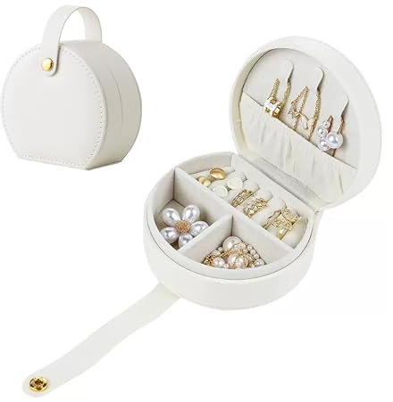 lbxtswpl Mini Travel Jewelry Storage Box Organiser, Portable Gift Box for Rings, Earrings, Necklace for Women Girls (White)