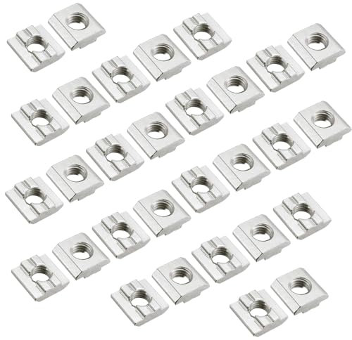 SMLOPLOM Tuercas de ranura M8, 30 unidades, acero al carbono, cuadradas, para perfiles de aluminio, color plateado