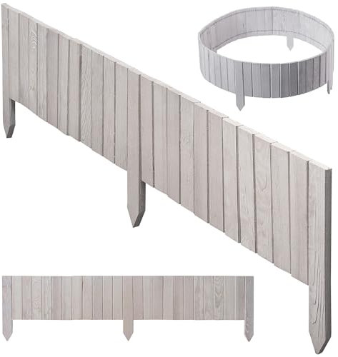 KADAX Bordo per prato in legno, 116 x 20 cm, bordatura per aiuole, recinzione in legno flessibile, recinzione da giardino, recinzione per aiuole, bordo flessibile (bianco)