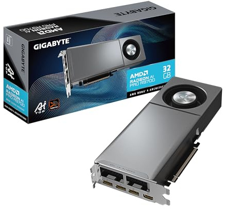 Gigabyte Radeon AI PRO R9700 AI TOP 32G Grafikkarte – 32 GB GDDR6, 256 Bit, PCI-E 5.0, 2920 MHz Kernfrequenz, 3 x DisplayPort, 1 x HDMI, GV-R9700AI TOP-32GD
