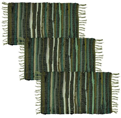 MARRAKESCH - Set di 3 tappeti in tessuto a mano in cotone Rug piccolo, 50 x 90 cm, motivo a strisce boho in cotone con frange, per soggiorno, cucina, corridoio