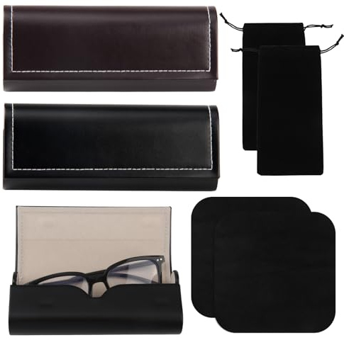 SJUNJIE 6 Pièces Etui Lunettes Ensemble Portables Boite Lunette PU Étui à Lunettes en Cuir avec Chiffon de Nettoyage et Poche à Lunettes Leather Spectacle Case pour Femmes et Hommes