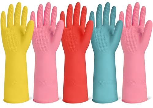 MUETKNYE Rubber Cleaning Gloves 5 Pairs Non-Slip Reusable (L)