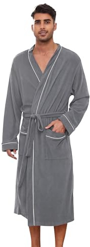 U2SKIIN Men's Dressing Gown 100% Cotton Bathrobe Soft Long Lightweight Dressing Gowns Men's Towelling Bathrobes