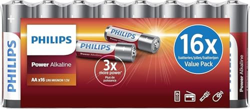 Batterie Philips Value Pack AA - Batterie in confezione da 16 pezzi - Batterie alcaline - LR6 - Durata fino a 10 anni - Adatte a vari dispositivi - Senza cadmio e mercurio