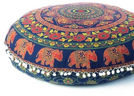 Eyes of India - 32 Bunt Runde Boden Meditation Kissen Sitz Überwurf Mandala Hippie Rund Bunt Dekorativ Indisch Boho Chic Hundebett Bohemian Akzent Handgefertigt Abdeckung