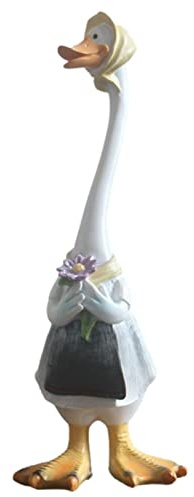 VWPEYY Statua Decorativa Anatra da Giardino, Realizzata in Resina, Pittura a Mano, Marrone, Outdoor, Interni, 13x13x34 cm