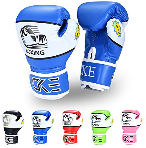 CKE Kinder Boxhandschuhe für Kinder 5-12 Jahre Jungen Mädchen，Boxhandschuhe Kinder Trainingshandschuhe Boxing Gloves für Kids Boxsack Kickboxing für Muay Thai Boxhandschuhe(Blau)