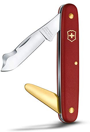Victorinox, Budding Knife Combi 2, Swiss Army Pocket Knife, Small, Garden, Multi Tool, Blade, pointed tip, Bark lifter, Red