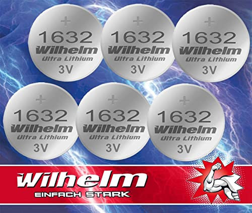 6 x CR1632 CR 1632 WILHELM Lithium Knopfzelle 3V 140 mAh ø16 x 3,2 mm Batterie DL1632