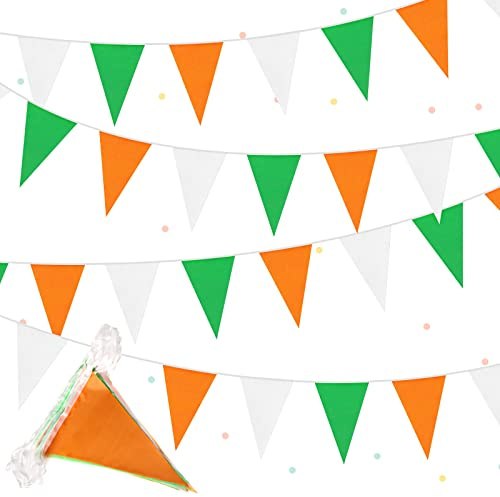330 Feet St. Patrick's Day Pennant Banner, St. Patrick's Day Bunting Flags Green White Orange Triangle Flags Banner Decorations for St. Patrick's Day Party Indoor Outdoor Festival Decor