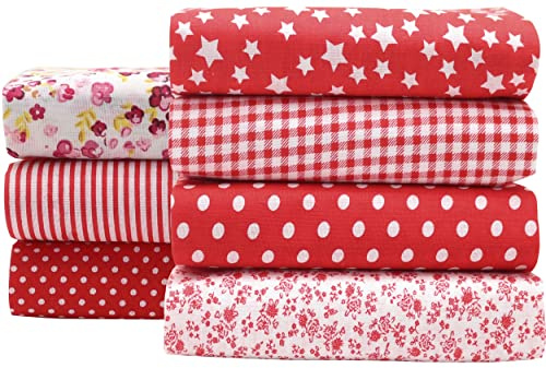 OZXCHIXU 7PCS/lot Red Series Floral Cotton Fabric Quilting Patchwork Fabric Fat Quarter Bundles Fabric for Scrapbooking Cloth Sewing DIY Crafts Handmade Bags Pillows 19.7X19.7inches
