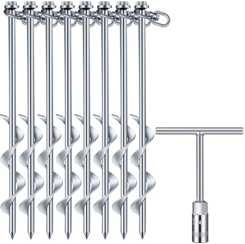 Zhengmy Giant Skeleton Accessories Ground Anchors Screw in, 12 Inch High Wind Heavy Duty Trampoline Anchor Hook Inflatable Outdoor Decorations Ground Stakes for Camping Canopies Ports(Silver,8 Pcs)