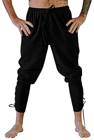 YAOHUOLE Pantaloni da uomo medievali vintage per il tempo libero con tasche, pantaloni da pirata rinascimentale, costume da cosplay, pantaloni lunghi da uomo, Nero , L