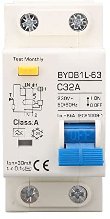 Disjoncteur Miniature 230V, A Type 30mA 32A 1P N Disjoncteur à Courant Résiduel, Protecteur de Fuite Protection Contre les Surcharges Commutateur D'air pour Lignes de Distribution D'éclairage