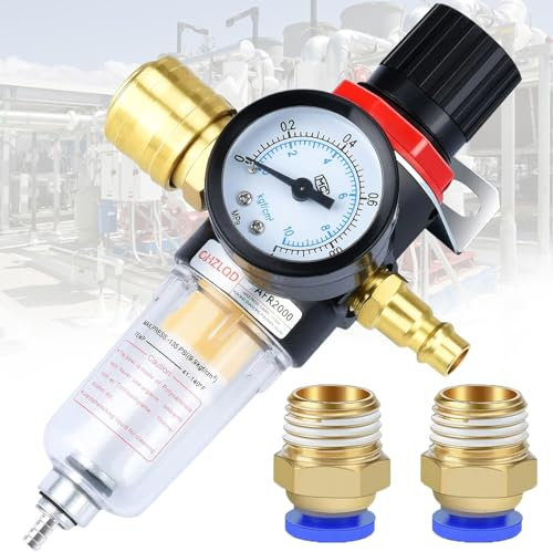 Riduttore di Pressione Ad Aria Compressa, Riduttore di Pressione Aria Compressa 1/4, Filtro Dell'Aria Regolatore di Pressione 1/4 Bpscon Separatore d'Acqua, Attacchi Rapidi Tedeschi e Manometri