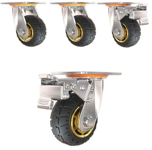 Möbelrollen, 360-Grad-Rotation, 4er Set Doppel Lenkrolle Mit Bremse 50 Mm, Nutzbar Als Rollen für Möbel, Palettenmöbel Oder Als Transportrolle, Strandkorbrollen (Size : 8IN(2STEERABLE 2WITH BRAKES))