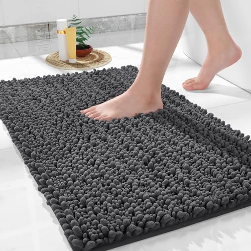 Yimobra Chenille Badematte rutschfest - Weicher Badvorleger Maschinenwaschbar - Mikrofaser Absorbent Badteppich, für Dusche und Badezimmer, 43 x 61 cm, Dunkelgrau