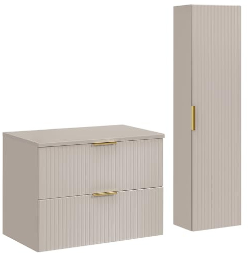 Lomadox Ensemble de meubles de salle de bain avec meuble de lavabo de 80 cm, 2 pièces, en cachemire