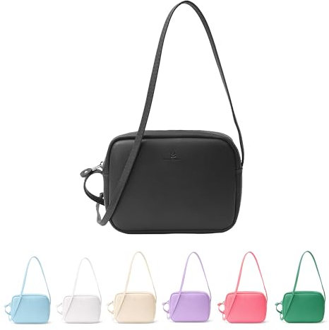 Tonny Black Mini Urban Komfort Umhängetasche Damen, Crossbody Bag, Handtasche, Verstellbarer Dünner Gurt, PU Vegan Leder, 15 x 20 x 5 cm (Schwarz)