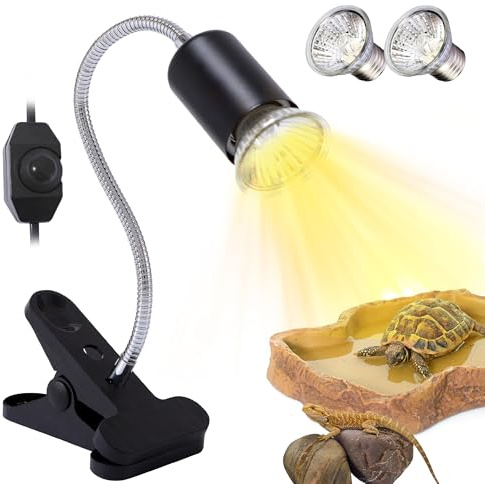 Yiukou Lámpara para Tortugas, Temperatura Ajustable, con 2 Bombillas Halógenas Uvb Uva de 50 W, Lámpara para Reptiles y Anfibios, Luz Amarilla