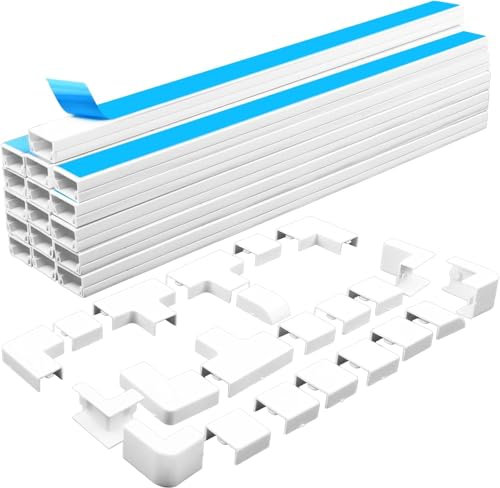 RtottiM 16 pcs Goulotte Passe-Câbles Autocollante Blanche, Cache-câbles en PVC, Cache Fil Mural, Dissimuler Les câbles d'alimentation et TV Mural,Rangement de Câbles de Téléviseur avec 22 Accessoires