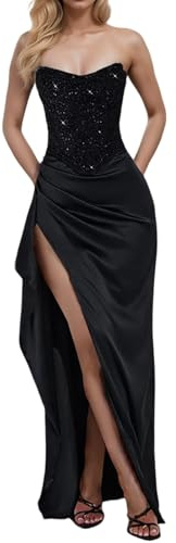 Generisch Mujeres Primavera/Verano Nuevo Vestido de Fiesta Split Casual Vestido suelto con Cordón Vestidos de confirmación, Negro , L