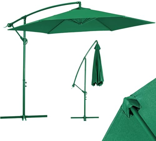 BAKAJI Ombrellone da Giardino Decentrato 3 x 3 Mt Palo in Metallo Chiusura a Leva Base a Croce Sistema Air Vent Arredamento Esterno Gazebo Piscina Giardino Terrazzo Ambienti Esterni (Full Verde)