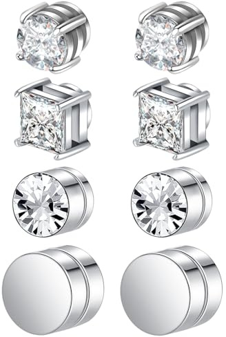 8pcs Pendiente Magnético Mujeres Hombres Pendiente Falso No Piercing Clip en Imán Joyería Acero Inoxidable Plata