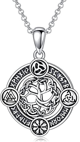 PROESS Livets träd kedja 925 sterlingsilver Jerusalem kors halsband viking livets träd hänge religiösa smycken jul Thanksgiving presenter för män kvinnor, Sterlingsilver