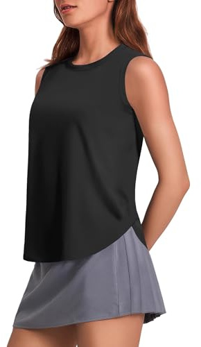 PINSPARK Canotta Yoga Senza Maniche da Donna Canotta Corta Maglietta Funzionale Estiva Top Casual Top Sportivo Fitness con Spacchi Laterali Nero L