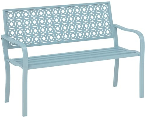 Outsunny Banc de Jardin 2 Places, Banc extérieur Jardin en Acier avec Dossier ajouré, Banquette extérieure pour Balcon, terrasse, Patio, véranda, pelouse, 127 x 63 x 85 cm, Bleu