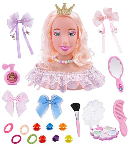 Bambola Trucco – Pro | Testa Di Acconciatura - Testa Di Acconciatura E Trucco Per Ragazze Modello Di Pettinatura Giocattolo Per Bambini Con Accessori Per Capelli E Cosmetici Per Giochi Di Ruolo |