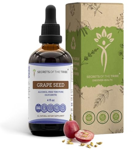 Secrets of the Tribe Grape Seed Tincture Alcohol-Free Extract, Grape (Vitis Vinifera) Dried Seed Tincture Supplement (4 FL OZ)