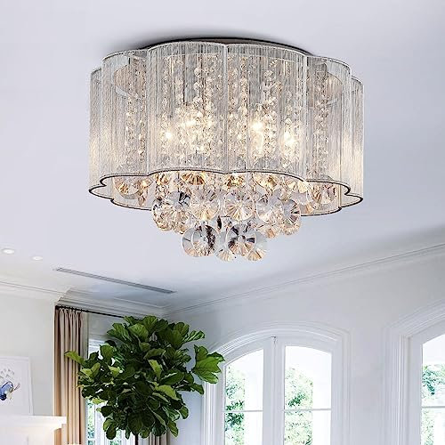 BESTIER Moderne Crystal Regentropfen Kronleuchter Beleuchtung Unterputz LED Deckenleuchte Pendelleuchte für Esszimmer Badezimmer Schlafzimmer 6 E14 Lampen Erforderlicher