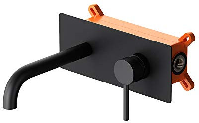 Mai & Mai Armatur Wandarmatur WA112 in schwarz aus Messing Waschbeckenarmatur inkl. Einbaukörper