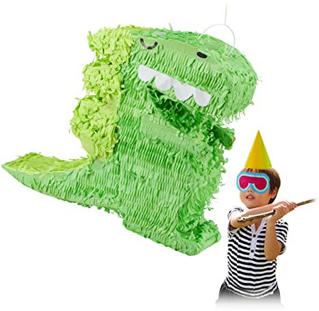Relaxdays Dino Pinata, zum Aufhängen, Kinder, Mädchen & Jungs, Geburtstag, zum Befüllen, Deko, Pinata Dinosaurier, grün, 1 Stück