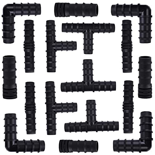 Bebochoi 40 Stücke Schlauchverbinder Bewässerung, Bewässerung Anschluss Kit, Schläuche Stecker Widerhaken Schlauch Verbinder 16mm Bewässerung System, Gerade, Bögen, T-Stücken, Endstopfen, für Garten