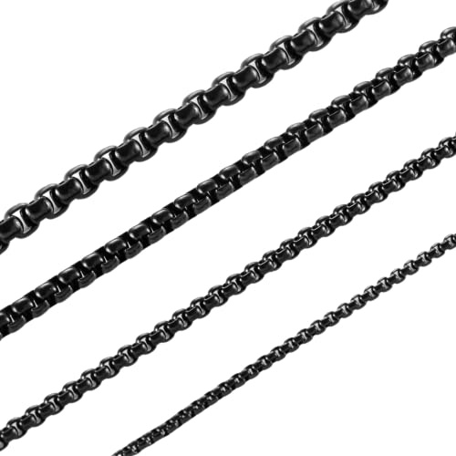 INFINIQUE CREATIONS 18k IP Black Plated Stainless Steel Round Box Chain Bracelet Necklace 1.5-5mm 7-38 (20, 1.5mm, Black)