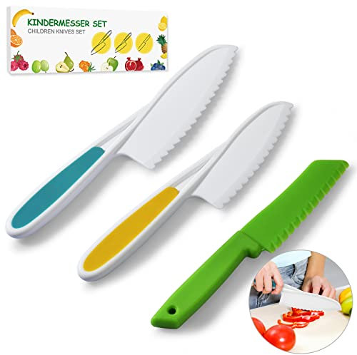 Set di 3 coltelli da cucina per bambini, di sicurezza, per tagliare frutta o verdura, regalo perfetto per la notte del vino, compleanno, per bambini dai 3 anni in su
