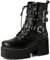 EXECAB Damen-Stiefeletten zum Schnüren, Gothic-Punk-Stil, Nieten, Knöchelriemen, Metallschnalle, Plateau, Blockabsatz, Biker-Stiefeletten,Schwarz,46 EU
