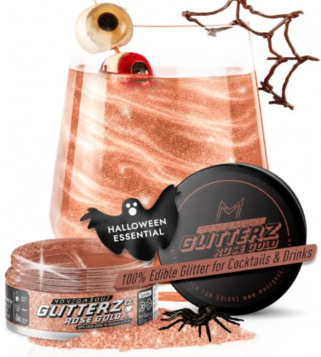 MONÉGASQUE Rose Gold Edible Glitter for Drinks & Cakes, 10g | Rose Gold Edible Glitter for Halloween Cocktails, Cakes & Party Drinks - Kosher, Halal, Vegan, Tasteless