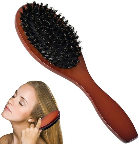 Sularpek Wildschweinborsten Bürste, Haarbürste Naturborsten, Toupierbürste mit Holzgriff, Sleek bun Bürste, Reduziert Haarbruch und Krauses Haarkamm für Trockenes Oder Geschädigtes Haar